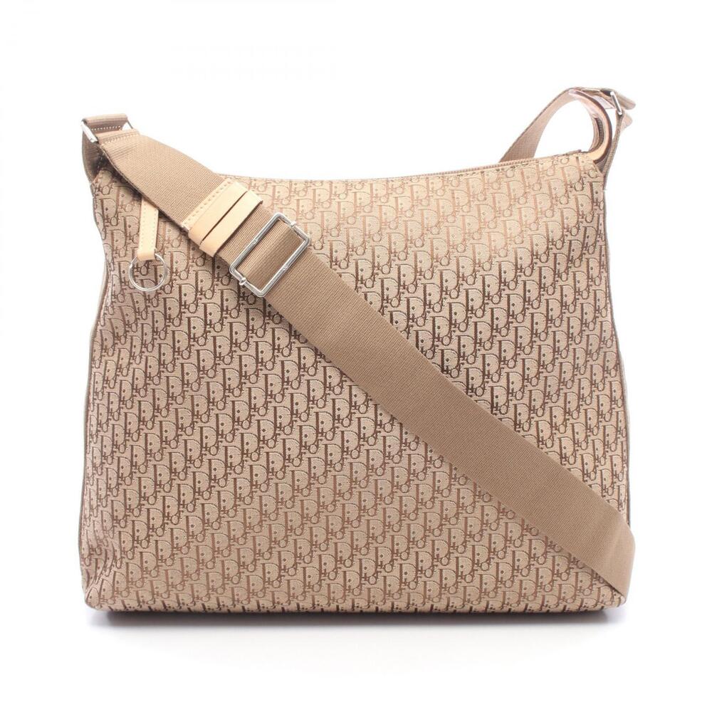Christian Dior Trotter Canvas Leather Shoulder Bag Beige Brown